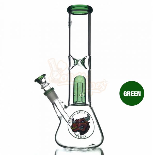 Agung Angry Bull Percolator Full Glass Bong 29cm Green