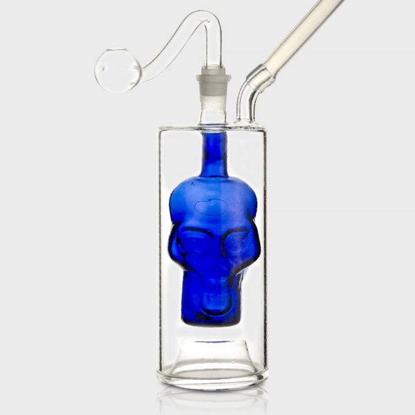 Blue Skull Glass Pipe 13cm with Mini Bubbler Glass Pipe