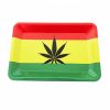 Rasta Rolling Metal Tray with Marijuana Leaf