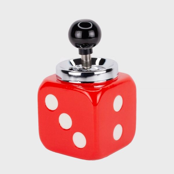 Dice Spinning Ceramic Ashtray Red