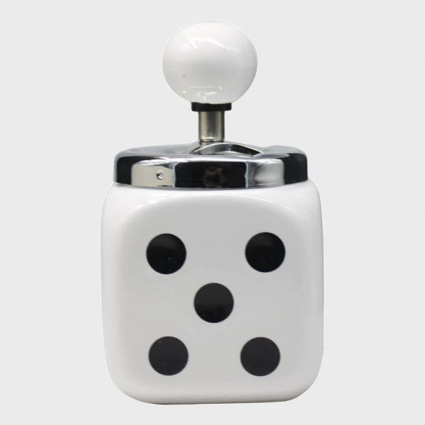 Dice Spinning Ceramic Ashtray White