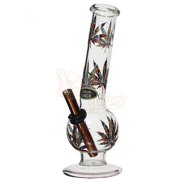 Medium Bent Bubble Bong With Leaf Print 28cm