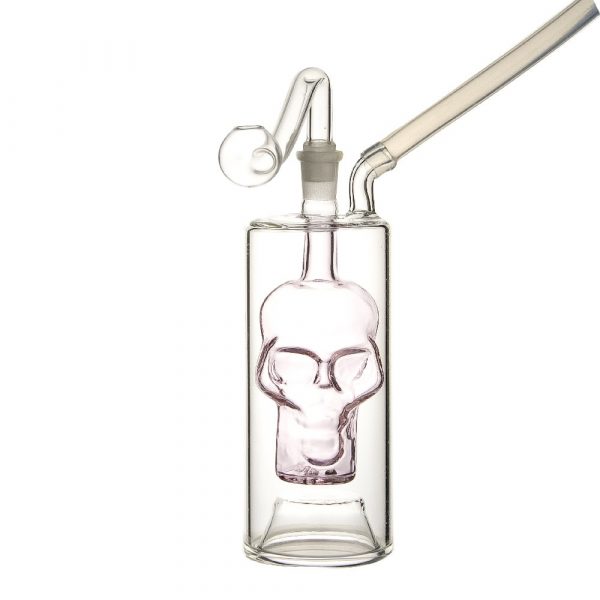 Mini Glass Pipe With Skull 13cm Pink