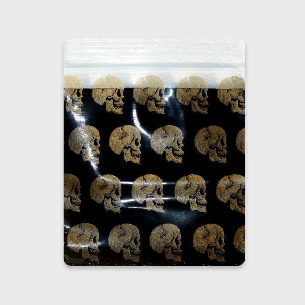 Resealable Plastic Bags 30×30 mm Black with Gold Skull Patterns