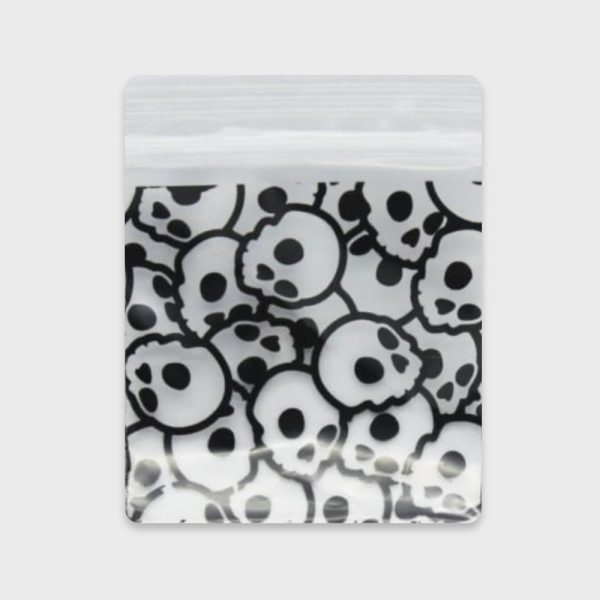 Resealable Plastic Bags 51x51 mm with White Skull Patterns