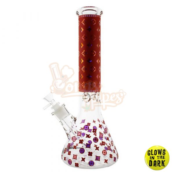 Glow In The Dark Louis Vuitton Glass Beaker Bong 35cm Red