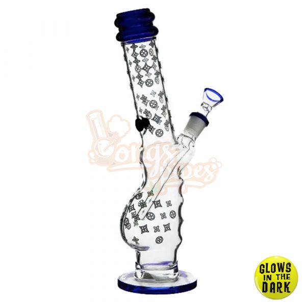 Glow In The Dark LV Bongs in a Pistol Grip 33cm Blue