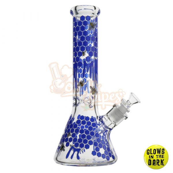 Billy Mate Glow In The Dark Honeycomb Glass Beaker 7mm Blue