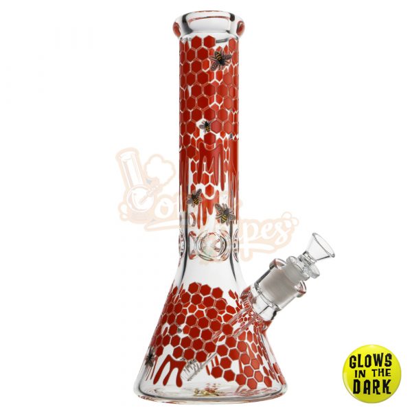 Billy Mate Glow In The Dark Honeycomb Glass Beaker 7mm Red