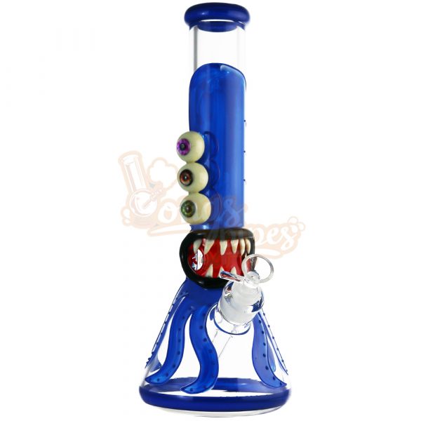 3D Blue 3 Eyed Octopus 7mm Beaker Bongs 32cm