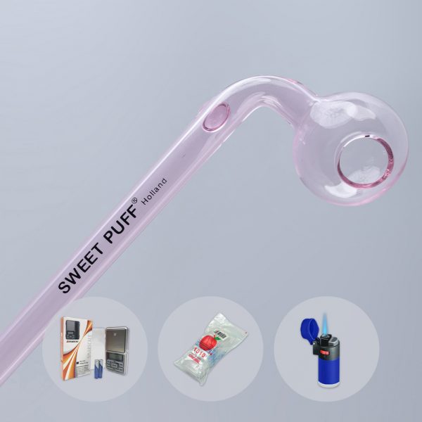 Combo Full X1 Curved Sweet Puff Glass Pipe 14cm Pink Balancer