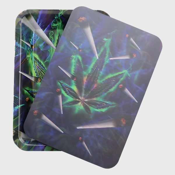 3D Marijuana Leaf Metal Rolling Tray with Lid 18×12 cm