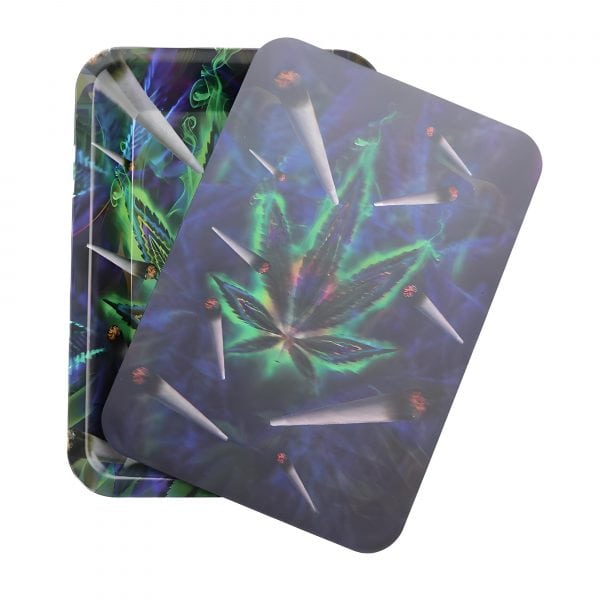 Marijuana Leaf Metal Tray with 3D Lid - Image 2