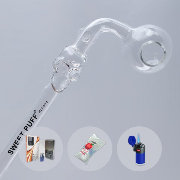 Combo Full X1 Skull Sweet Puff Glass Pipe 14cm Clear Balancer