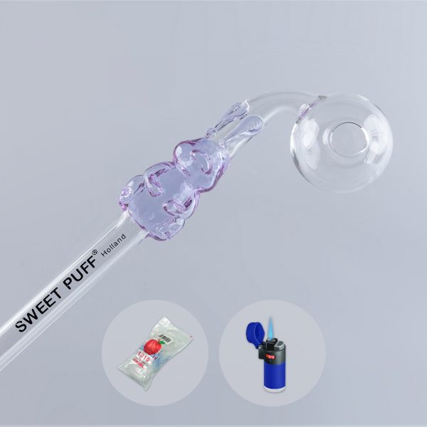 Combo X2 Bunny Sweet Puff Glass Pipe 14cm Purple and Balancer