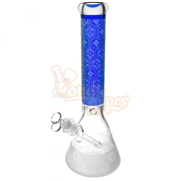 Four Leaf Clover Beaker Bong 35cm Blue