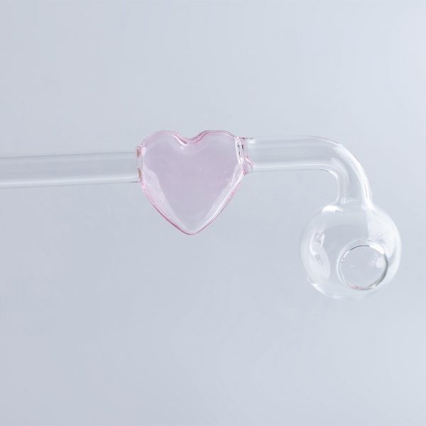 Love Heart Sweet Puff Glass Pipe 14cm Pink and Balancer