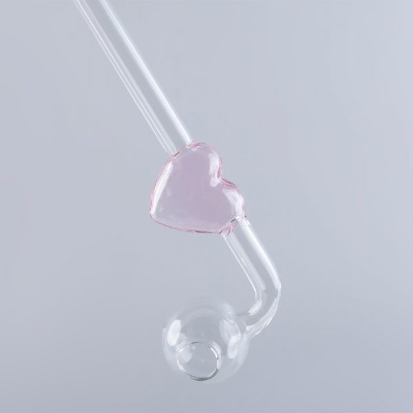 Love Heart Sweet Puff Glass Pipe 14cm Pink and Balancer