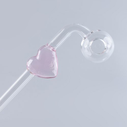 Love Heart Sweet Puff Glass Pipe 14cm Pink and Balancer