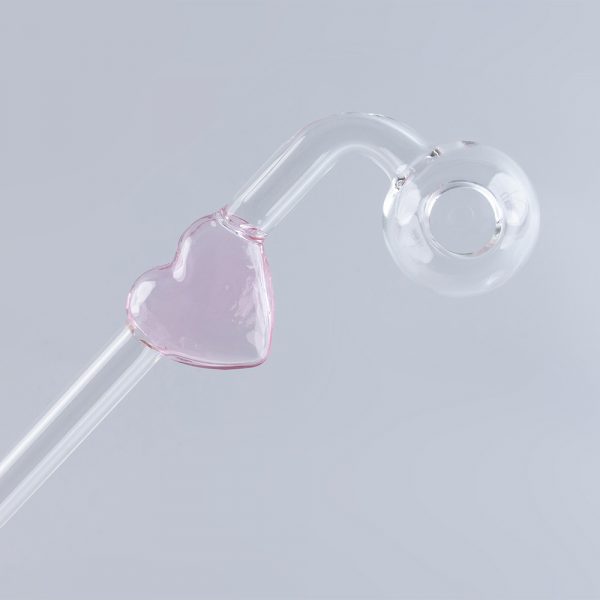 Love Heart Sweet Puff Glass Pipe 14cm Pink and Balancer