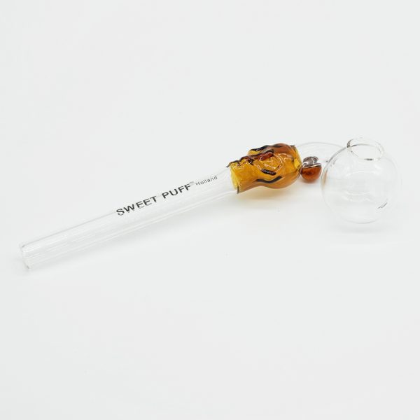 Skull Sweet Puff Glass Pipe 14cm Amber Skull and Balancer