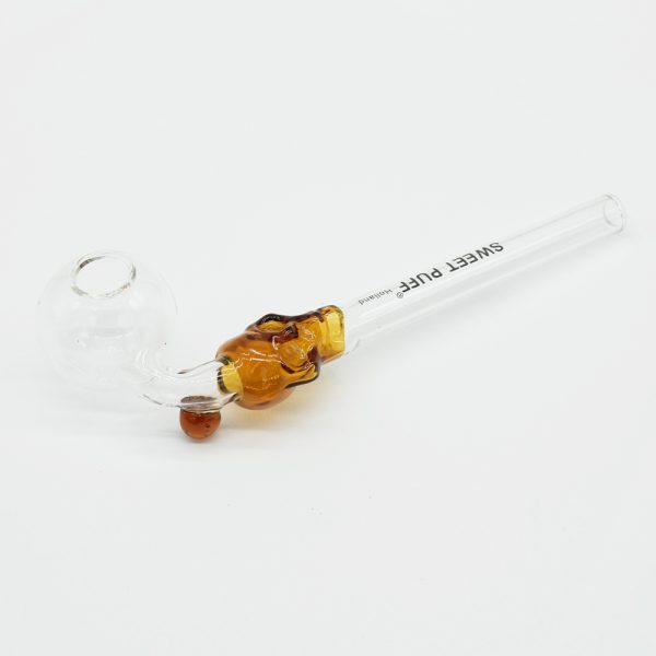 Skull Sweet Puff Glass Pipe 14cm Amber Skull and Balancer