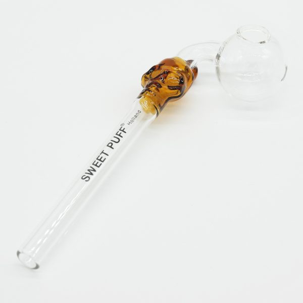 Skull Sweet Puff Glass Pipe 14cm Amber Skull and Balancer