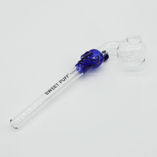 Skull Sweet Puff Glass Pipe 14cm Blue Skull and Balancer