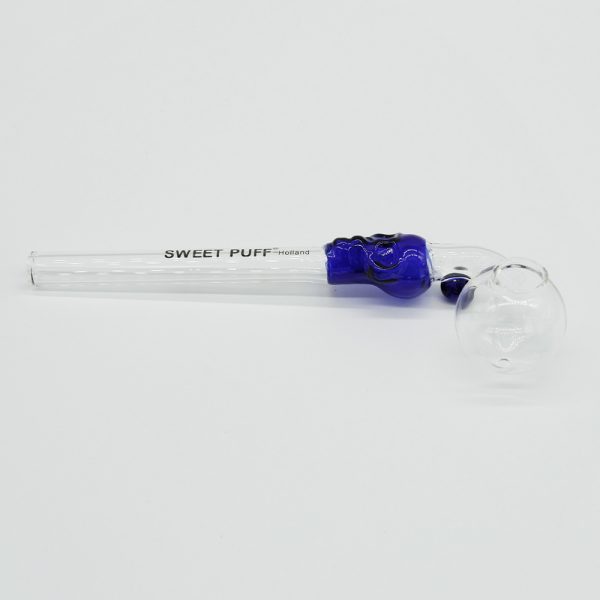 Skull Sweet Puff Glass Pipe 14cm Blue Skull and Balancer