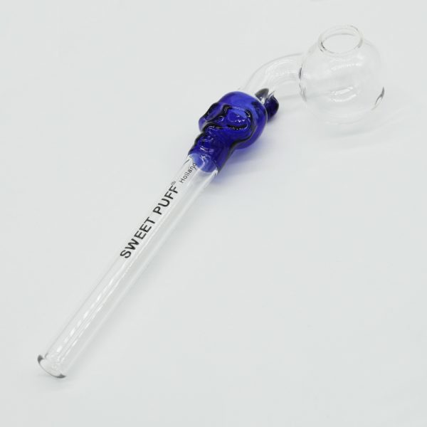 Skull Sweet Puff Glass Pipe 14cm Blue Skull and Balancer