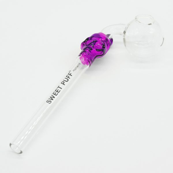 Skull Sweet Puff Glass Pipe 14cm Pink and Balancer