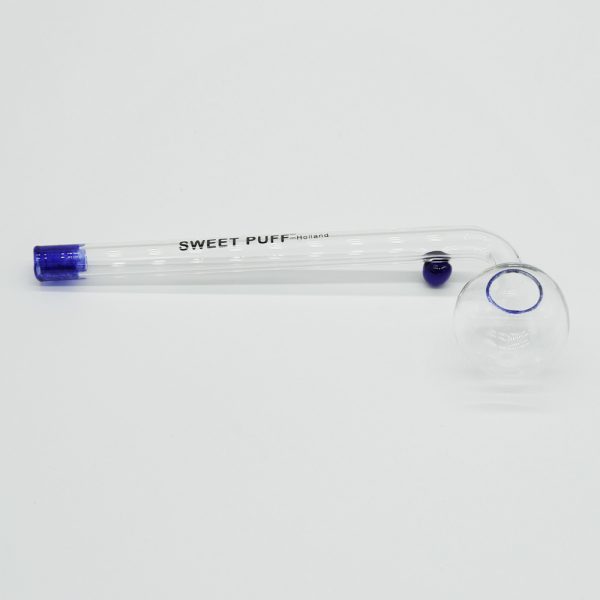 Sweet Puff Glass Pipe 10cm Blue Rim and Balancer