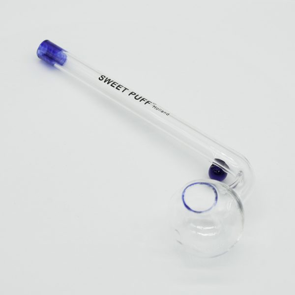 Sweet Puff Glass Pipe 10cm Blue Rim and Balancer