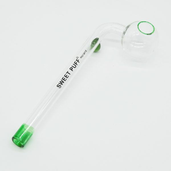 Sweet Puff Glass Pipe 10cm Green Rim and Balancer