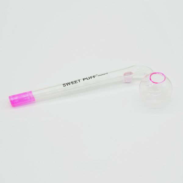 Sweet Puff Glass Pipe 10cm Pink Rim and Balancer