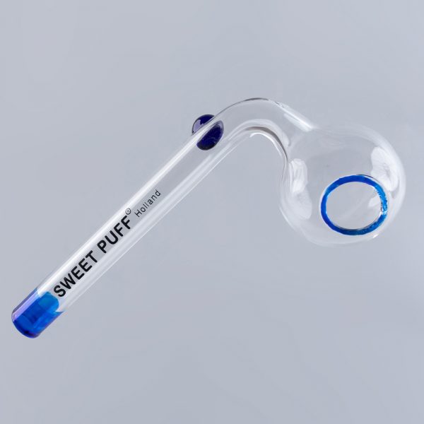 Sweet Puff Glass Pipe 8cm Blue Rim and Balancer