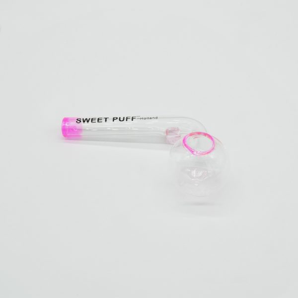 Sweet Puff Glass Pipe 8cm Pink Rim and Balancer