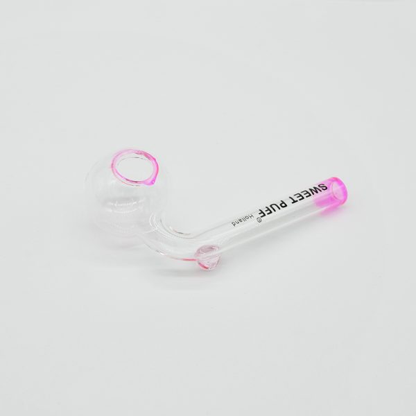 Sweet Puff Glass Pipe 8cm Pink Rim and Balancer