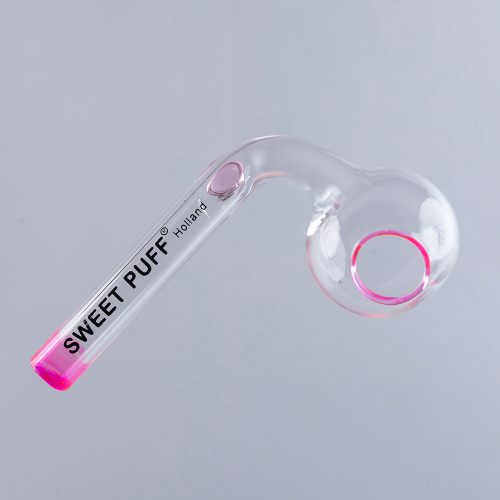 Sweet Puff Glass Pipe 8cm Pink Rim and Balancer