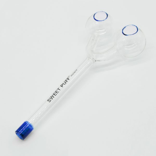 Sweet Puff Glass Pipe Straight Twin Bowl 15cm Blue Tip