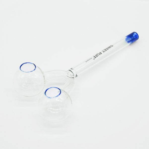 Sweet Puff Glass Pipe Straight Twin Bowl 15cm Blue Tip