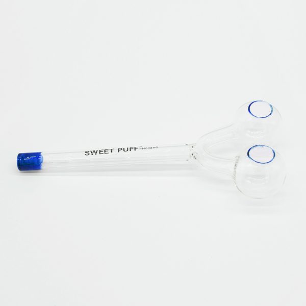 Sweet Puff Glass Pipe Straight Twin Bowl 15cm Blue Tip