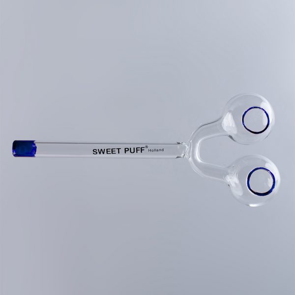 Sweet Puff Glass Pipe Straight Twin Bowl 15cm Blue Tip