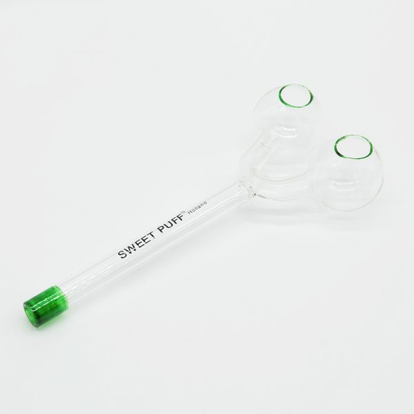 Sweet Puff Glass Pipe Straight Twin Bowl 15cm Green Tip