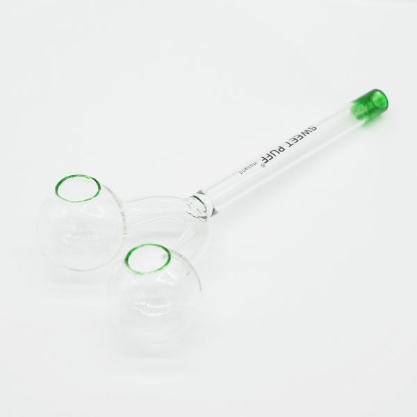 Sweet Puff Glass Pipe Straight Twin Bowl 15cm Green Tip