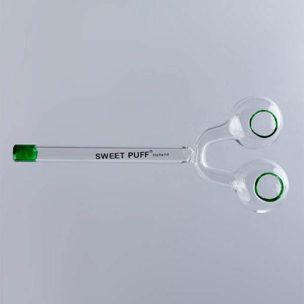 Sweet Puff Glass Pipe Straight Twin Bowl 15cm Green Tip