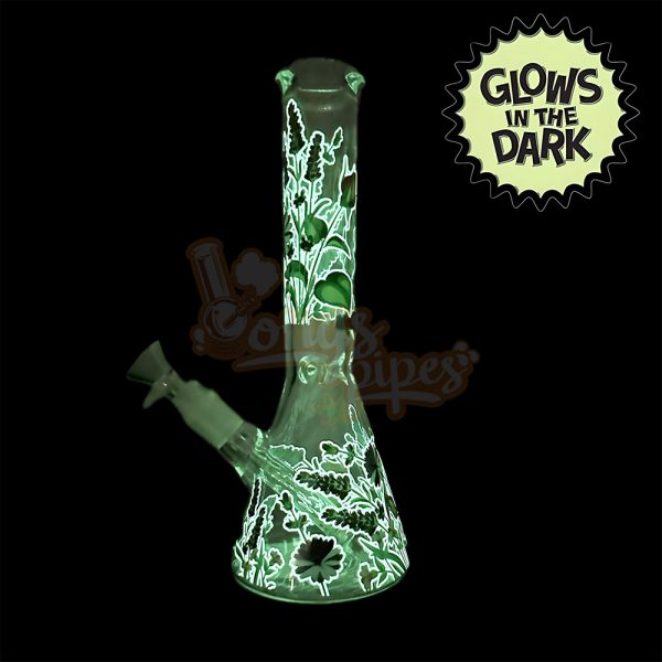 Glow In The Dark Lavender Bloom Beaker Bong 25cm