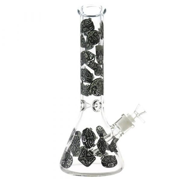 Glow in the Dark Glass Beaker Bong 35cm Tribe Faces
