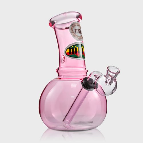 Pink Small Crack Bong 14cm with Glass Pipe 11cm