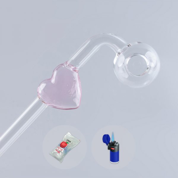 Combo X2 Love Heart Sweet Puff Glass Pipe 14cm Pink and Balancer